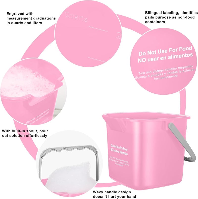 Yaomiao 4 Pcs Cleaning Bucket 3 Quart Small Sanitizing Square Bucket Detergent Pail with Measurements Spout and Handle for Home Commercial Use Restaurant Kitchen Office (Pink) - Image 3